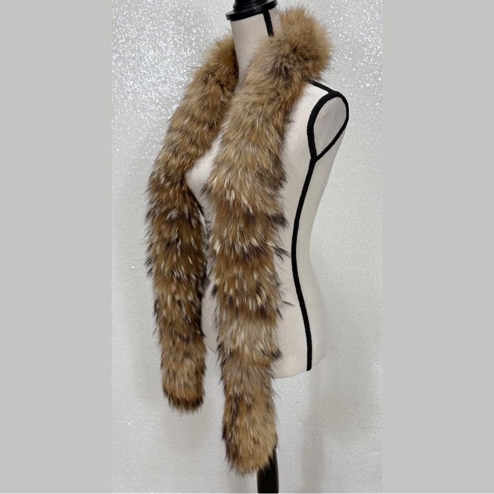 “Christian Dior Genuine Fur Stole Scarf Wrap • Tan/ black Fox Fur Scarf Boa - Picture 13 of 16